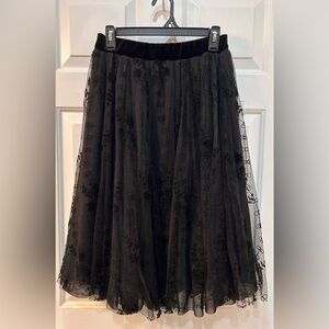 Draper James Velvet Burnout Tulle Midi Skirt Sz M Black Layered Whimsigoth Fairy
